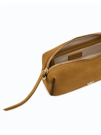 Pinko Rectangular Mini Suede Shoulder Bag With Textured Strap In Brown