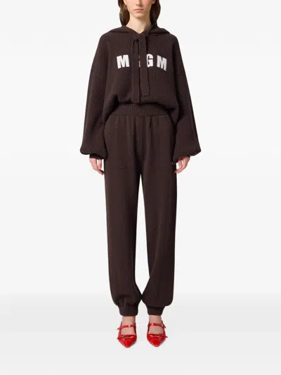 Msgm Logo-print Track Pants In Brown