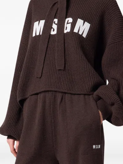 Msgm Logo-print Track Pants In Brown