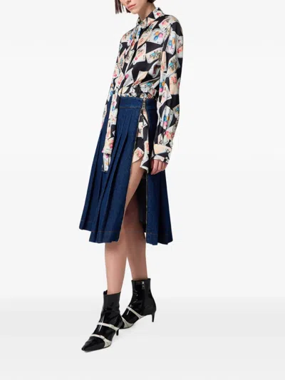 Msgm Playing-card-print Pussy-bow Blouse In Multi