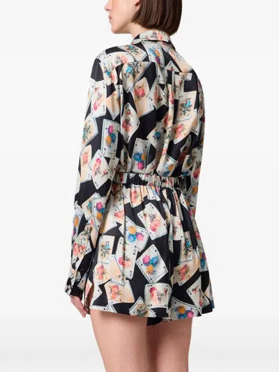 Msgm Playing-card-print Pussy-bow Blouse In Multi