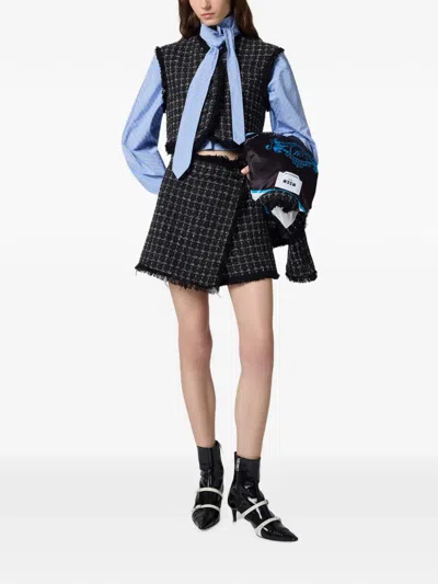 Msgm Bouclé Frayed Jacket In Black