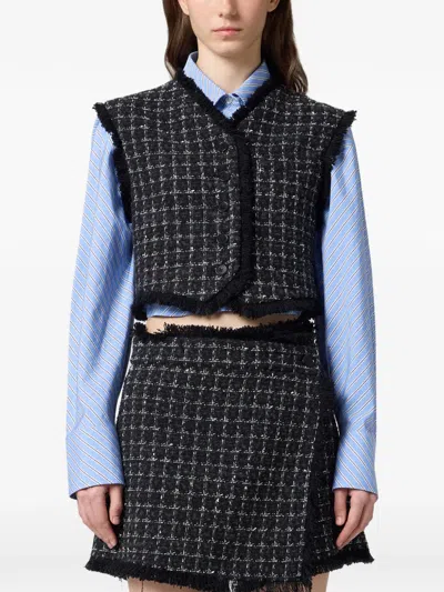Msgm Bouclé Frayed Jacket In Black