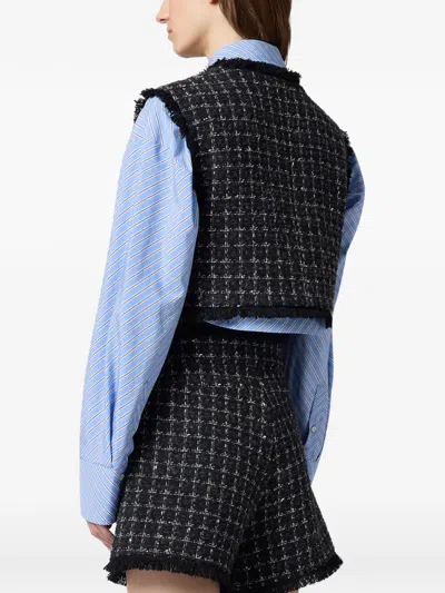 Msgm Bouclé Frayed Jacket In Black