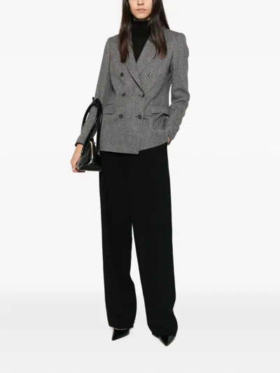 Tagliatore Paris Herringbone-pattern Double-breasted Blazer In Gray