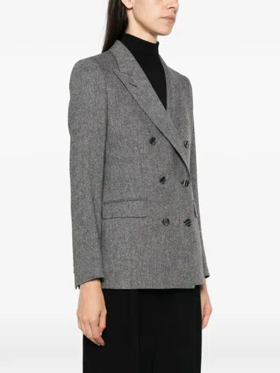 Tagliatore Paris Herringbone-pattern Double-breasted Blazer In Gray