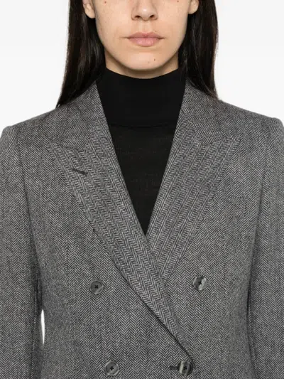 Tagliatore Paris Herringbone-pattern Double-breasted Blazer In Gray