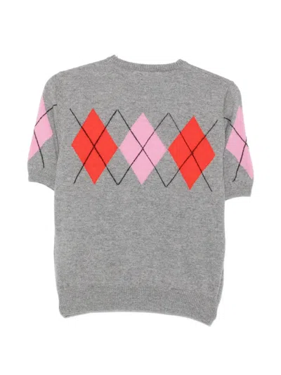 Msgm Argyle-pattern Short-sleeve T-shirt In Gray