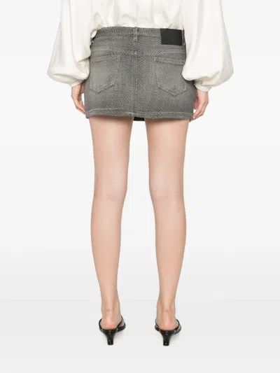 Ermanno Scervino Herringbone-pattern Mini Denim Skirt In Gray