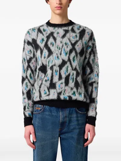 Msgm Geometric-pattern Mohair-blend Sweater In Multi