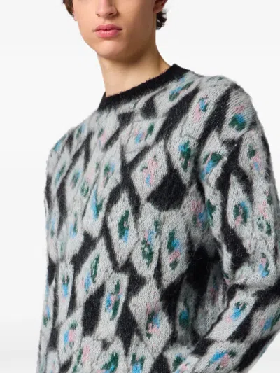 Msgm Geometric-pattern Mohair-blend Sweater In Multi