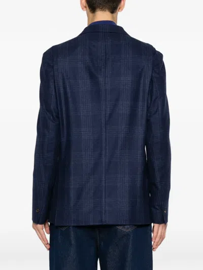 Eleventy Check-pattern Single-breasted Jacket In Blue