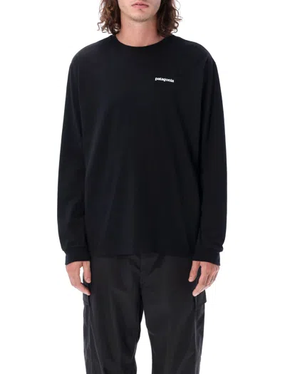 Patagonia Long-sleeved T-shirt In Recycled Cotton Blend With Graphic Print In Black