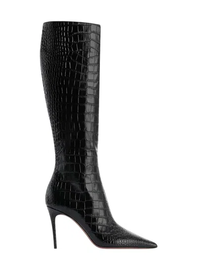 Paris Texas Vera 85 Charcoal Crocodile-effect Leather Boots In Black