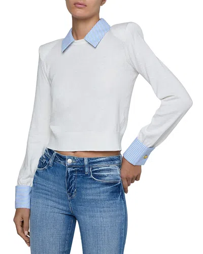 L'agence April Poplin Collar Pullover In White Blue Stripe In White