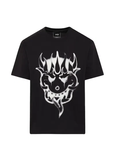 Y-3 Cotton Crew Neck Graphic Print T-shirt In Black
