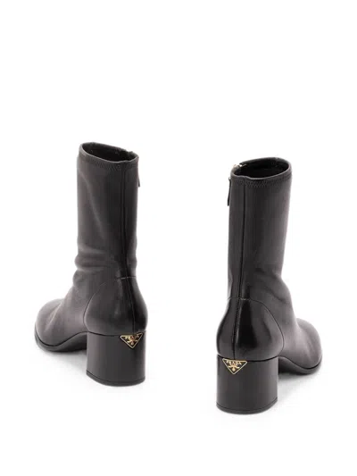 Prada Stretch Nappa Leather Booties In Black