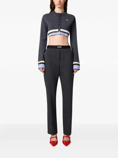 Msgm Logo-waistband Tailored Trousers In Black
