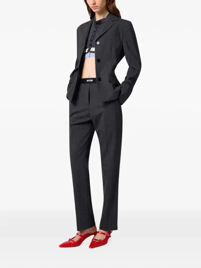 Msgm Logo-waistband Tailored Trousers In Black