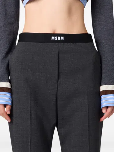 Msgm Logo-waistband Tailored Trousers In Black
