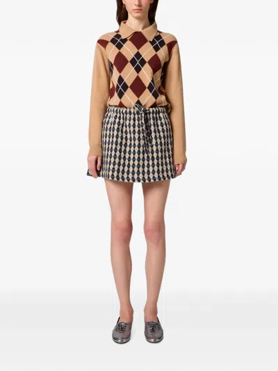 Msgm Argyle-pattern Drawstring Mini Skirt In Neutral