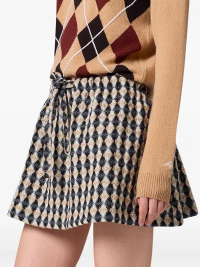 Msgm Argyle-pattern Drawstring Mini Skirt In Neutral