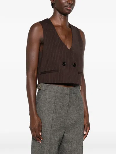 Sandro Pinstripe-pattern Cropped Top In Brown