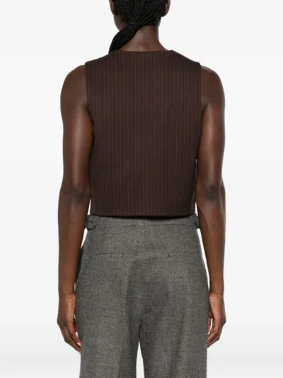Sandro Pinstripe-pattern Cropped Top In Brown