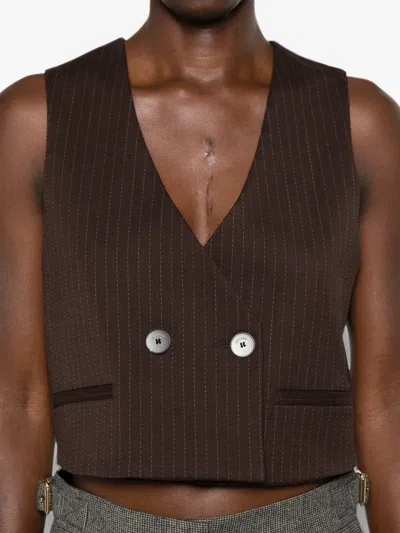 Sandro Pinstripe-pattern Cropped Top In Brown