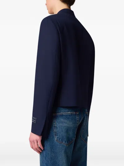 Msgm Mandarin-collar Logo-patch Jacket In Blue