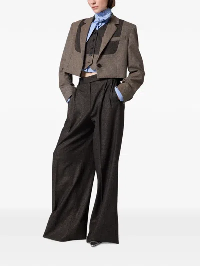 Msgm Check-pattern Cropped Waistcoat In Brown