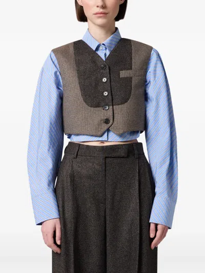 Msgm Check-pattern Cropped Waistcoat In Brown