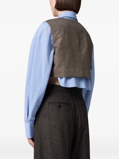 Msgm Check-pattern Cropped Waistcoat In Brown