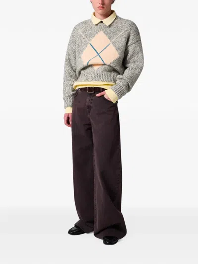 Msgm Argyle-pattern Sweater In Gray