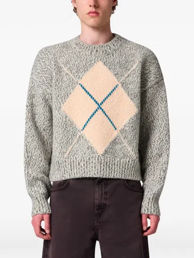 Msgm Argyle-pattern Sweater In Gray