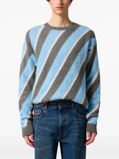 Msgm Diagonal-stripe Sweater In Blue