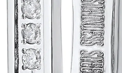 Steeltime Cubic Zirconia Stud & Rectangular Hoop Earring Set In Silver