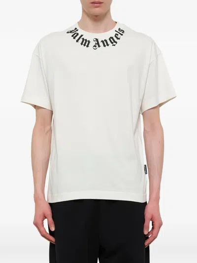 Palm Angels Neck Logo Printed T-shirt In White