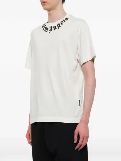 Palm Angels Neck Logo Printed T-shirt In White