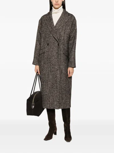 Tagliatore Herringbone-pattern Double-breasted Coat In Burgundy