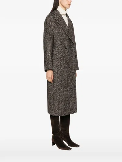 Tagliatore Herringbone-pattern Double-breasted Coat In Burgundy