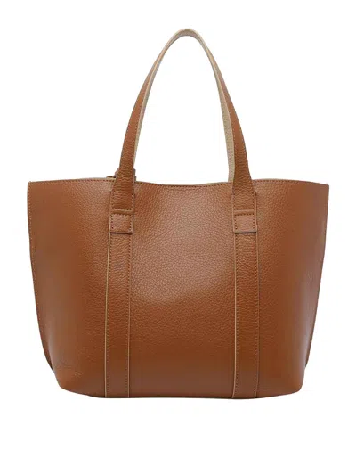 Hogan Script Small Leather Tote Bag In Brown