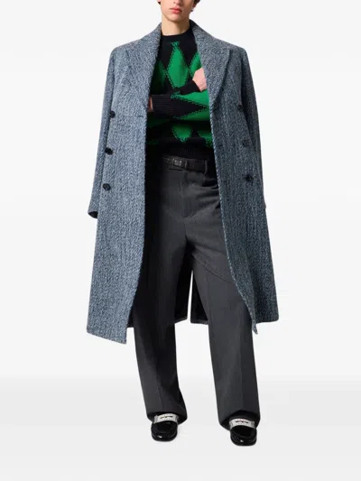 Msgm Double-breasted Marl-effect Coat In Blue