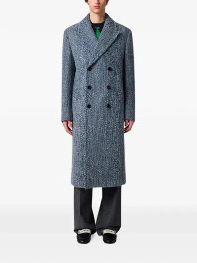 Msgm Double-breasted Marl-effect Coat In Blue