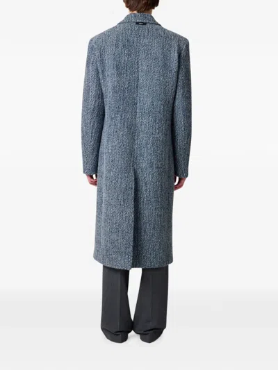 Msgm Double-breasted Marl-effect Coat In Blue
