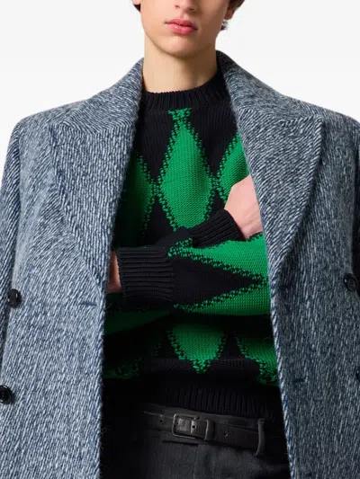 Msgm Double-breasted Marl-effect Coat In Blue
