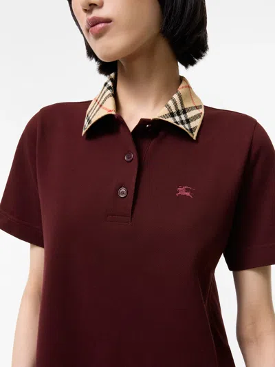 Burberry Dress Checked Collar Short Sleeves Design In Red