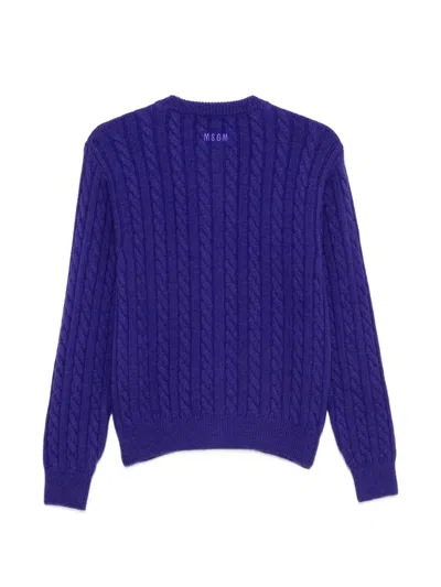 Msgm Cable-knit Button-front Cardigan In Blue