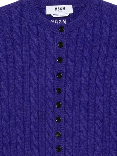 Msgm Cable-knit Button-front Cardigan In Blue