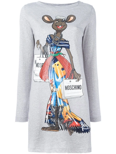 Moschino Printed Cotton Jersey Dress In Grey